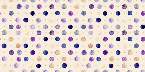 beige watercolour with a neat purple and blue polka dot pattern