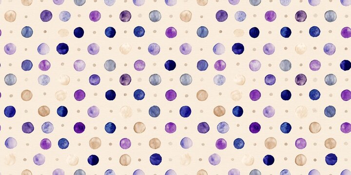 beige watercolour with a neat purple and blue polka dot pattern