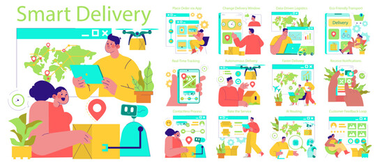 Fototapeta premium Smart Delivery Technology and Contactless Process Illustration