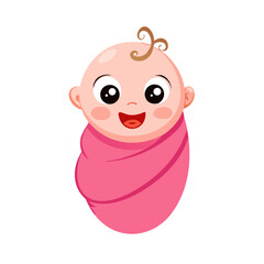 Fototapeta premium Adorable Smiling Swaddled Newborn Baby Cartoon Vector