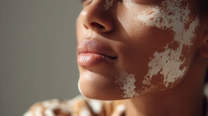Young woman with vitiligo displaying skin pigmentation differences, representing beauty diversity and body positivity