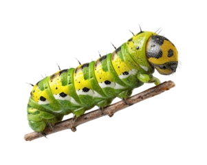 Caterpillar crawling on branch natural habitat view insect lifecycle isolated on transparent background, png