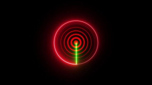 Radar Scanning loop. Looped animation radar icon on a transparent background, Red and green colour rader animation.