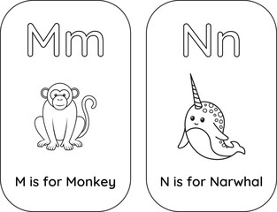 Isolated alphabet flashcards with Letters M and N