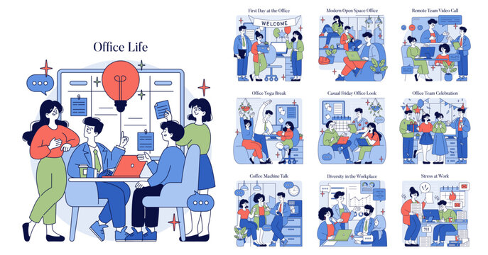 Office Life Concepts and Activities Vector Illustration