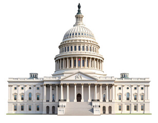 Front View of United States Capitol Building with Detailed Dome, PNG Architecture Landmark Isolated on Transparent Background