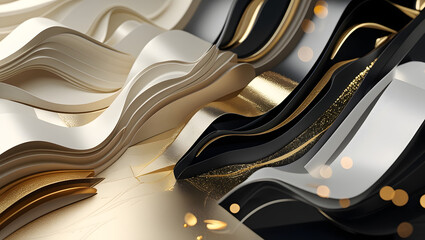 3D Papercut Luxury Background with Wave Geometry and Metallic Accents