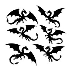 Fantasy dragons soaring, perfect for mythical designs or epic adventure themes, unique illustration