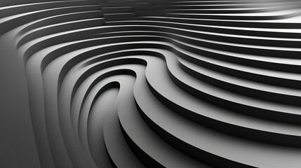 Abstract 3D layered shapes.  Gray, wavy, textured,  forms create a dynamic, undulating surface