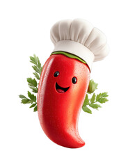 Cheerful chef pepper character in culinary delight kitchen graphic fun concept isolated on transparent background, png