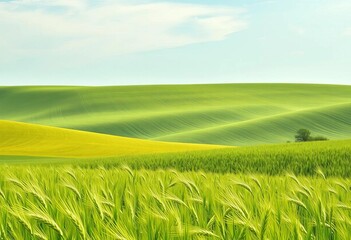 Rolling green wheat fields under a spring sky in Mantua, Lombardy's Po Valley,  green,  agriculture