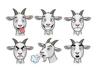 Goat Cartoon Expressions: A charming set of cartoon goats showcasing a spectrum of emotions, bringing lightheartedness and expression to various applications.