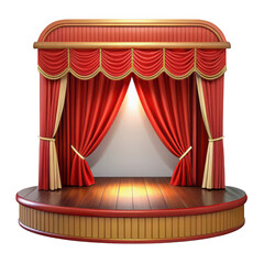 Classic red theater stage with spotlight and curtains isolated on transparent background
