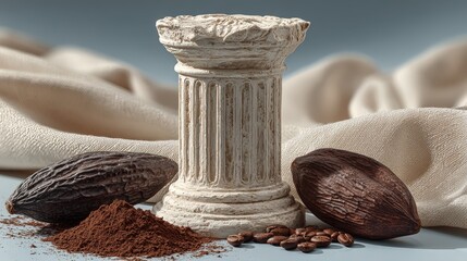 Exploring the balance of chocolate with a Neo-Classical ceramic column on gray backdrop