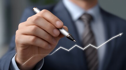 Businessman Writing on Graph Showing Growth and Success in Modern Office Environment