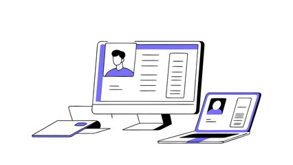 human resource manager checks the cv online to choose the perfect employee for his business online and modern technologies for simplifying the human resources system hr(human resources) technology