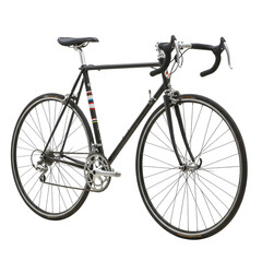 Obraz premium Sleek Road Bicycle: A pristine road bicycle rests gracefully against a clean backdrop, showcasing its streamlined design and essential components in a detailed and crisp photograph.
