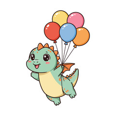 Naklejka premium Cute dinosaur holding colorful balloons vector cartoon for birthday celebration