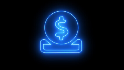 Neon Dollar Coin dropping makes a vibrant future money concept presented in a stark black