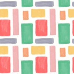 Artistic hand drawn rectangular shapes seamless pattern in soft pastel colors. Ideal for nursery decor, textiles, stationery, and digital backgrounds. Perfect for playful and modern designs.