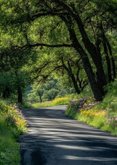 Obraz premium 56. A road with blooming wildflowers along the edges