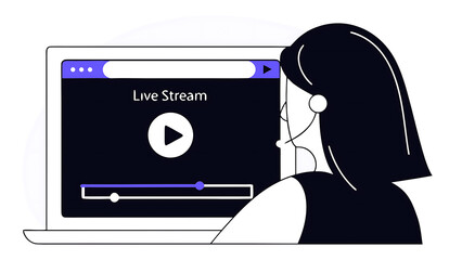 woman watching a live stream online live stream window video streaming on internet concept live digital stream multimedia player