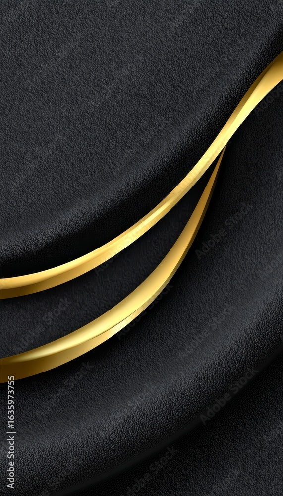 Canvas Prints elegant abstract background with wavy black fabric texture and stylish golden ribbons for design