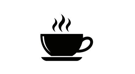 Obraz premium Minimalist line art icon of a steaming hot coffee cup on a saucer.