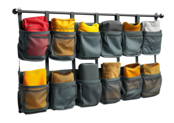 Over-the-door shoe organizer with 12 clear pockets in yellow gray tones isolated on transparent background