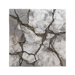 Square marble tile with artistic gold-filled cracks, inspired by the Japanese kintsugi technique for repairing ceramics.
