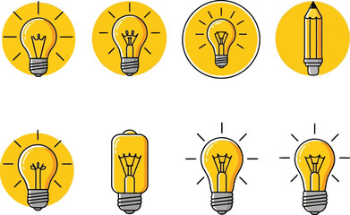 Vector illustration flat vector art of collection of lightbulb icons representing ideas and inspiration