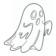 Simple outline drawing of a friendly cartoon ghost with big eyes