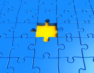 Blue puzzle with missing yellow piece