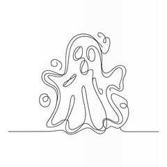 Whimsical line art ghost illustration with swirling smoke details