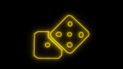 Glowing neon dice throw a lively lucky roll into the dark unknown on a pure black backdrop