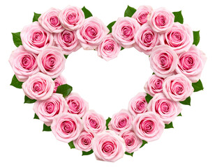 Heart-Shaped Wreath of Fresh Pink Roses, Romantic Floral Arrangement, isolated on transparent background PNG