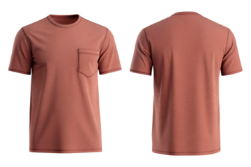 Stylish salmon short sleeve t-shirt with chest pocket front and back view for apparel design