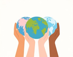 Diverse hands holding globes, representing global unity
