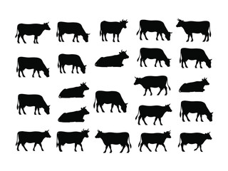 Cow Silhouette Group: A collection of cow silhouettes, captured in a variety of poses, embodies the essence of bovine charm, creating a compelling visual of agricultural life.