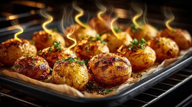Crispy roasted baby potatoes placed on foil baking sheet with perfect airflow