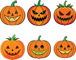 Halloween pumpkin Jack O Lantern icon set
