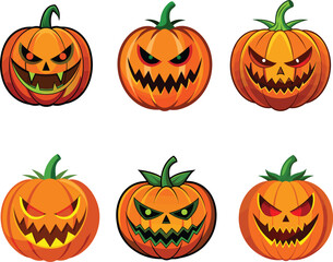 Halloween pumpkin Jack O Lantern icon set