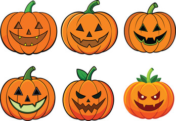Halloween pumpkin Jack O Lantern icon set