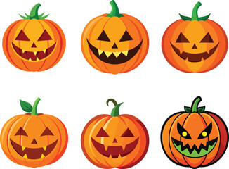 Halloween pumpkin Jack O Lantern icon set