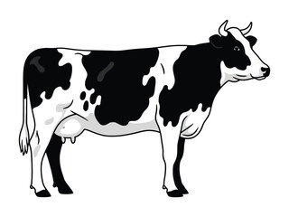 Dairy Cow Profile: A striking illustration of a dairy cow with its iconic black and white patterned coat, captured in a side profile, symbolizing agriculture and dairy production.