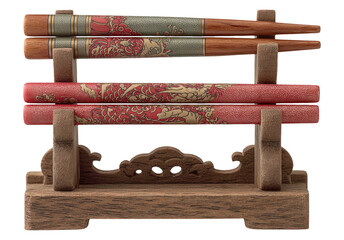 Wooden Chopsticks with Red and Gold Dragon Design on Stand