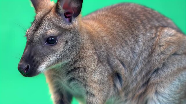 Adorable Wallaby Close-Up on Vibrant Green Studio Background