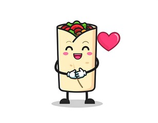 Cute cartoon burrito with happy expression and heart