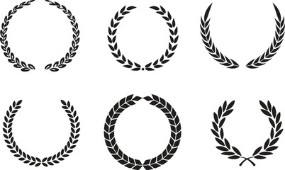 A diverse collection of beautiful laurel wreath and olive branch borders and decorative elements, perfect for awards, logos, and elegant graphic design, for Adobe Stock.