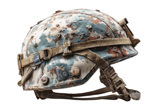 Isolated Combat Helmet on Transparent Background with Steel Texture